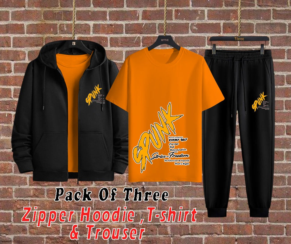 SPUNK 3-Piece Set – Zipper Hoodie, T-Shirt & Trouser | GenZ Wear