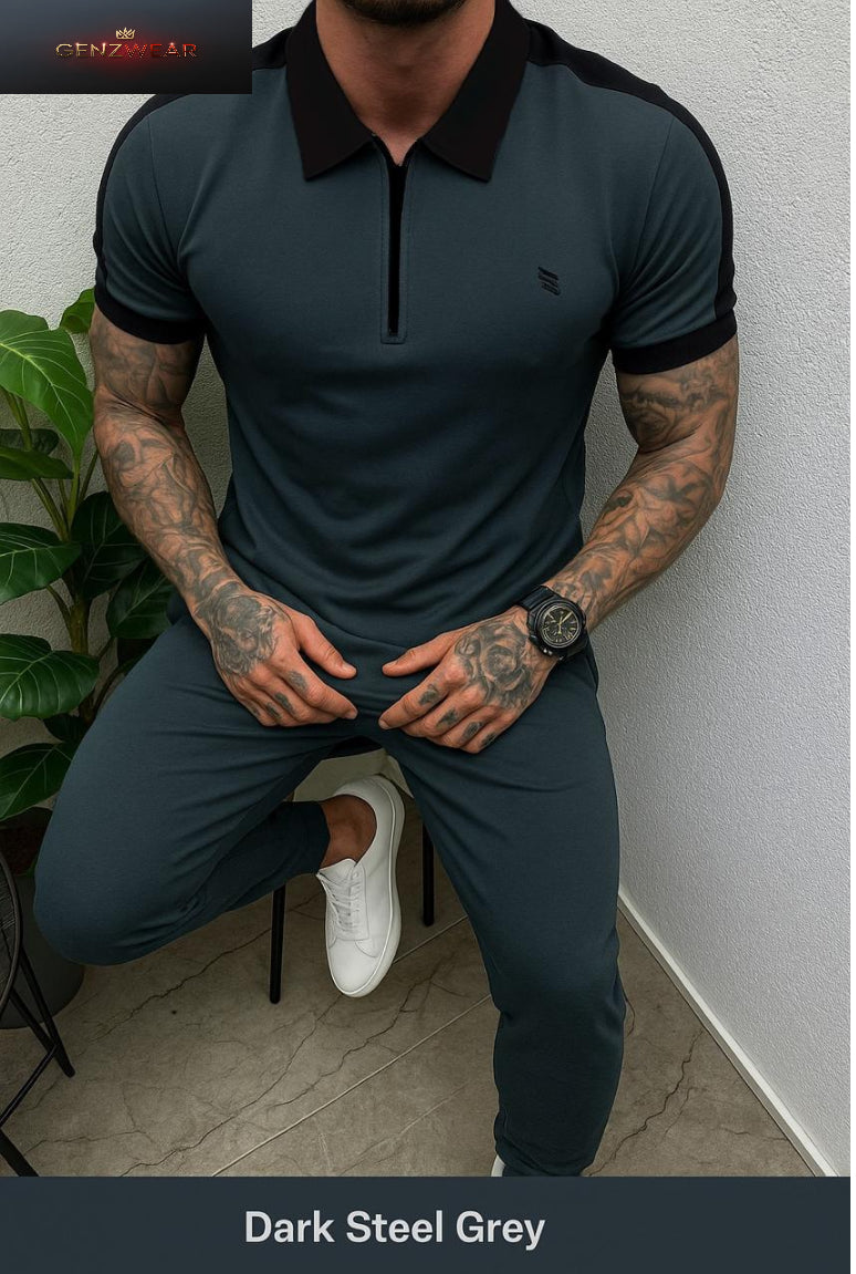Men’s Slim-Fit Zip Polo & Jogger Set – GenZ Wear