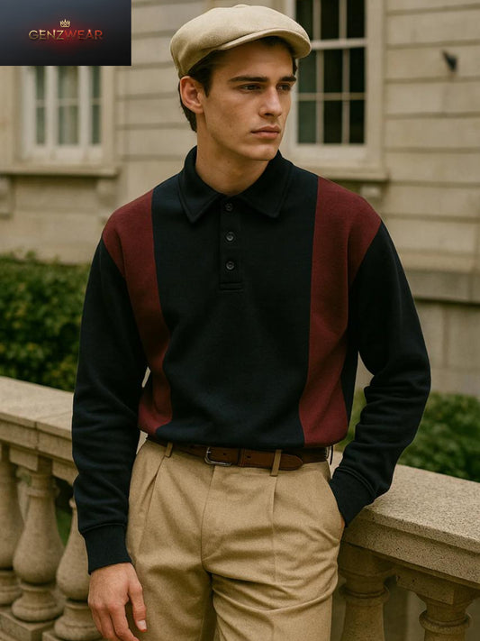 GENZWEAR Vintage-Inspired Color Block Polo – Old Money Aesthetic