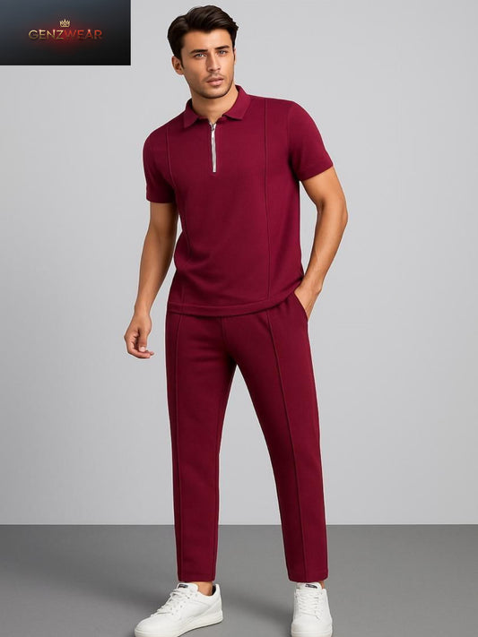 GENZWEAR Zip-Collar Polo Shirt & Tailored Trousers – Modern Men’s Smart-Casual Set