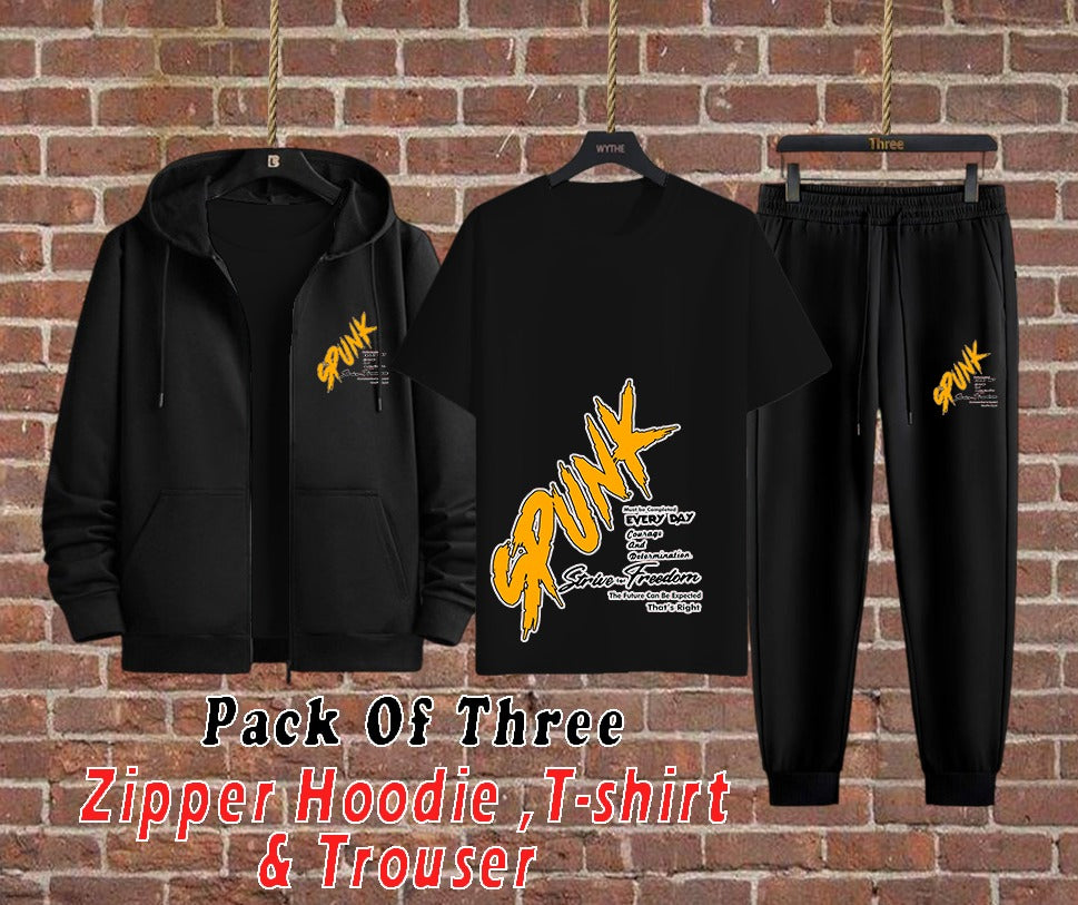 SPUNK 3-Piece Set – Zipper Hoodie, T-Shirt & Trouser | GenZ Wear
