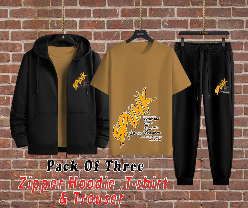SPUNK 3-Piece Set – Zipper Hoodie, T-Shirt & Trouser | GenZ Wear