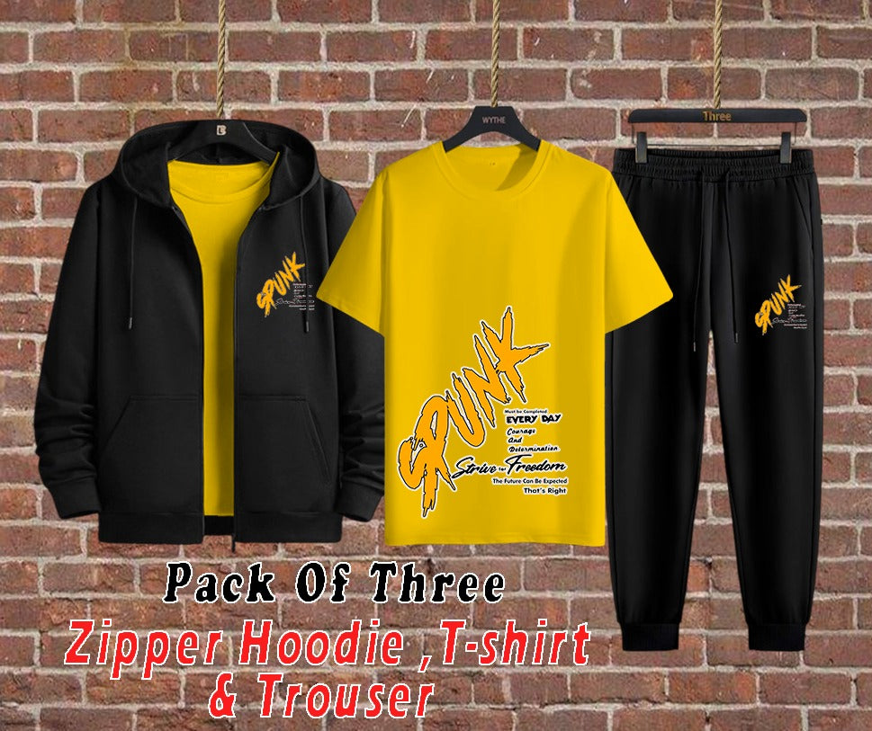 SPUNK 3-Piece Set – Zipper Hoodie, T-Shirt & Trouser | GenZ Wear