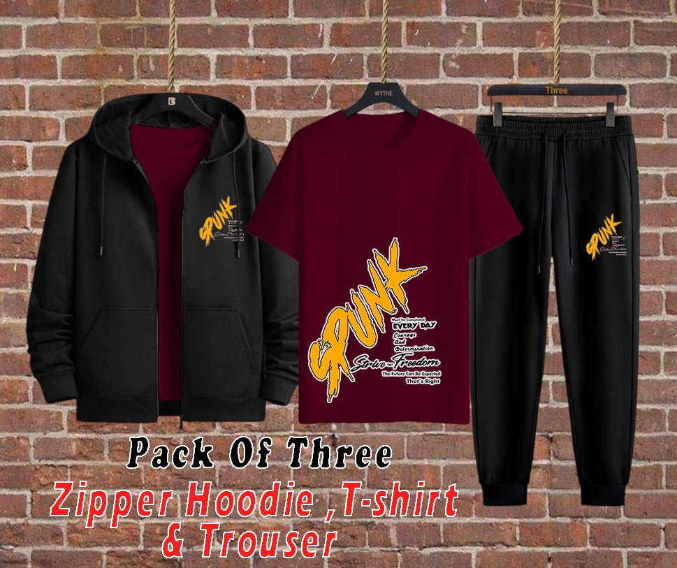SPUNK 3-Piece Set – Zipper Hoodie, T-Shirt & Trouser | GenZ Wear