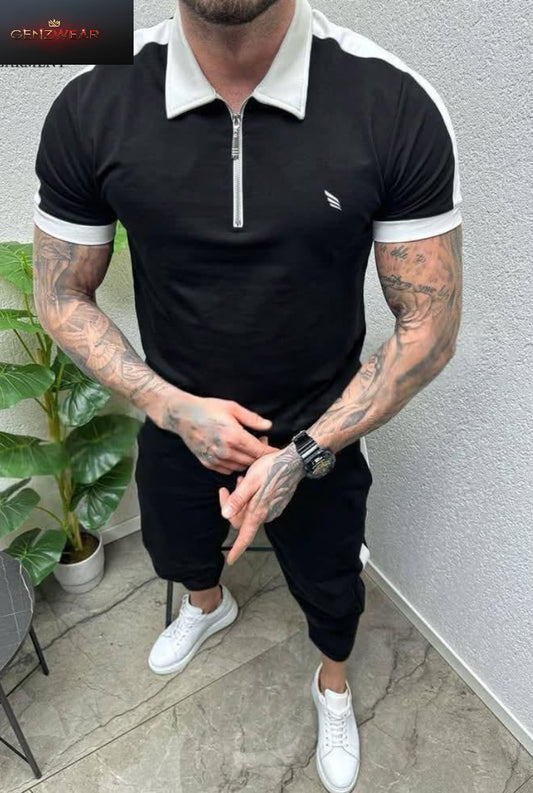 Men’s Slim-Fit Zip Polo & Jogger Set – GenZ Wear