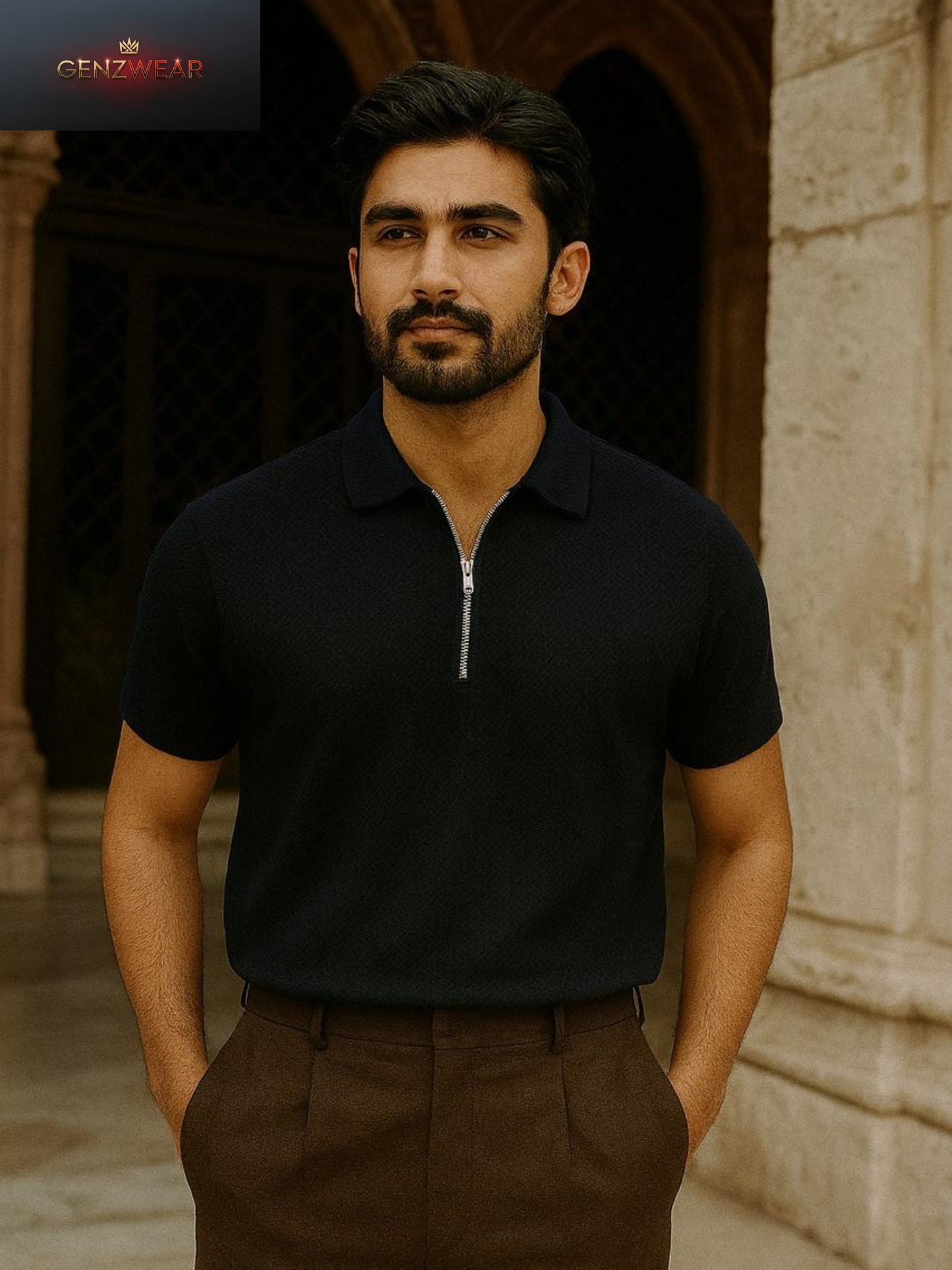 GENZWEAR Men’s Zip-Collar T-Shirt – Smart Casual Essential