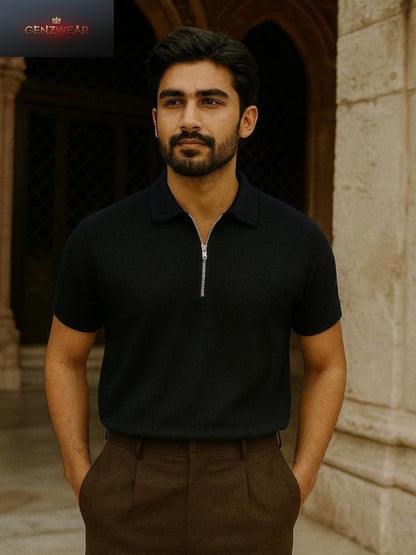 GENZWEAR Men’s Zip-Collar T-Shirt – Smart Casual Essential