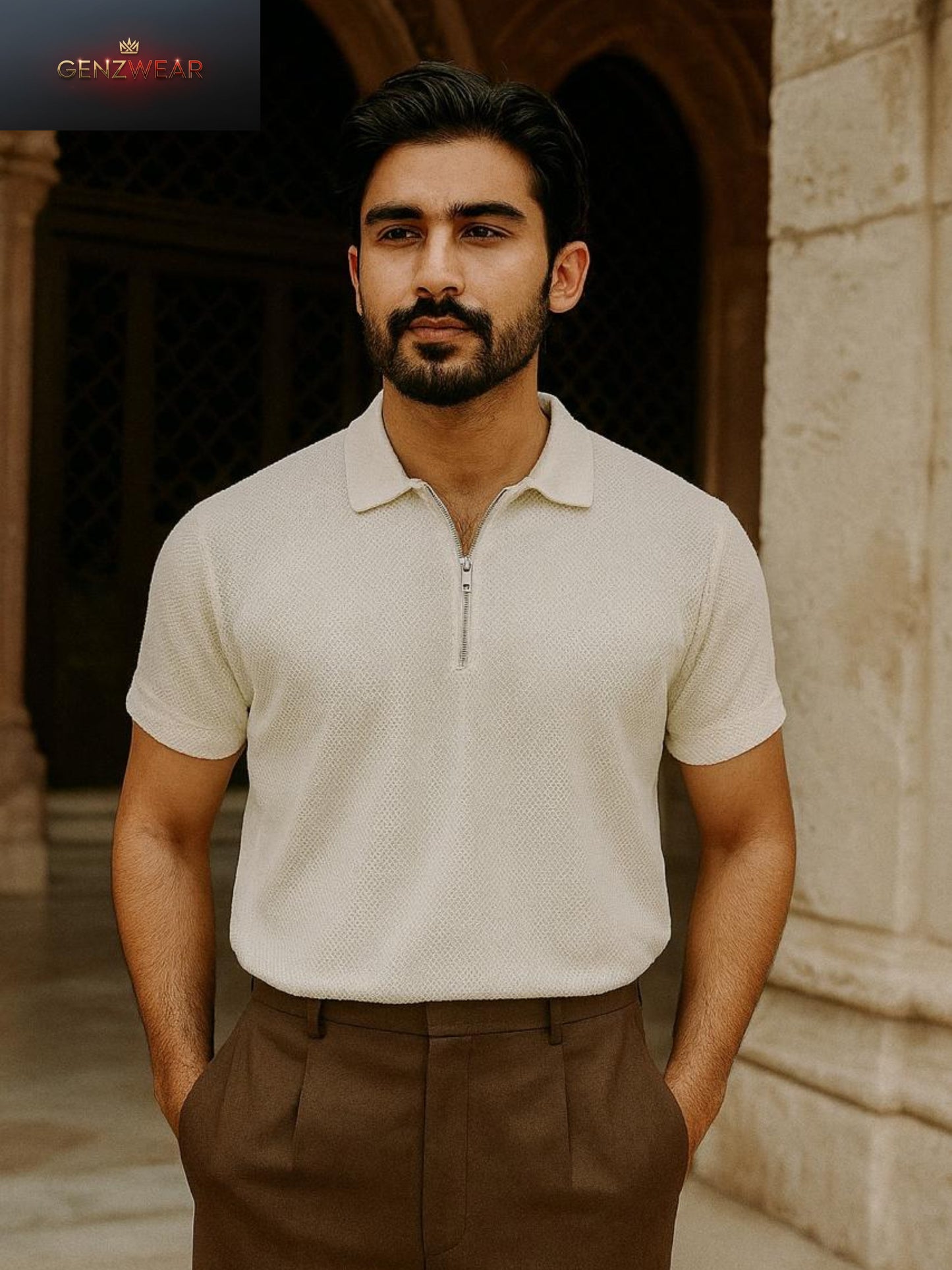 GENZWEAR Men’s Zip-Collar T-Shirt – Smart Casual Essential