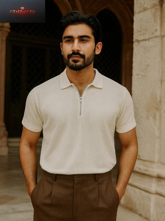 GENZWEAR Men’s Zip-Collar T-Shirt – Smart Casual Essential