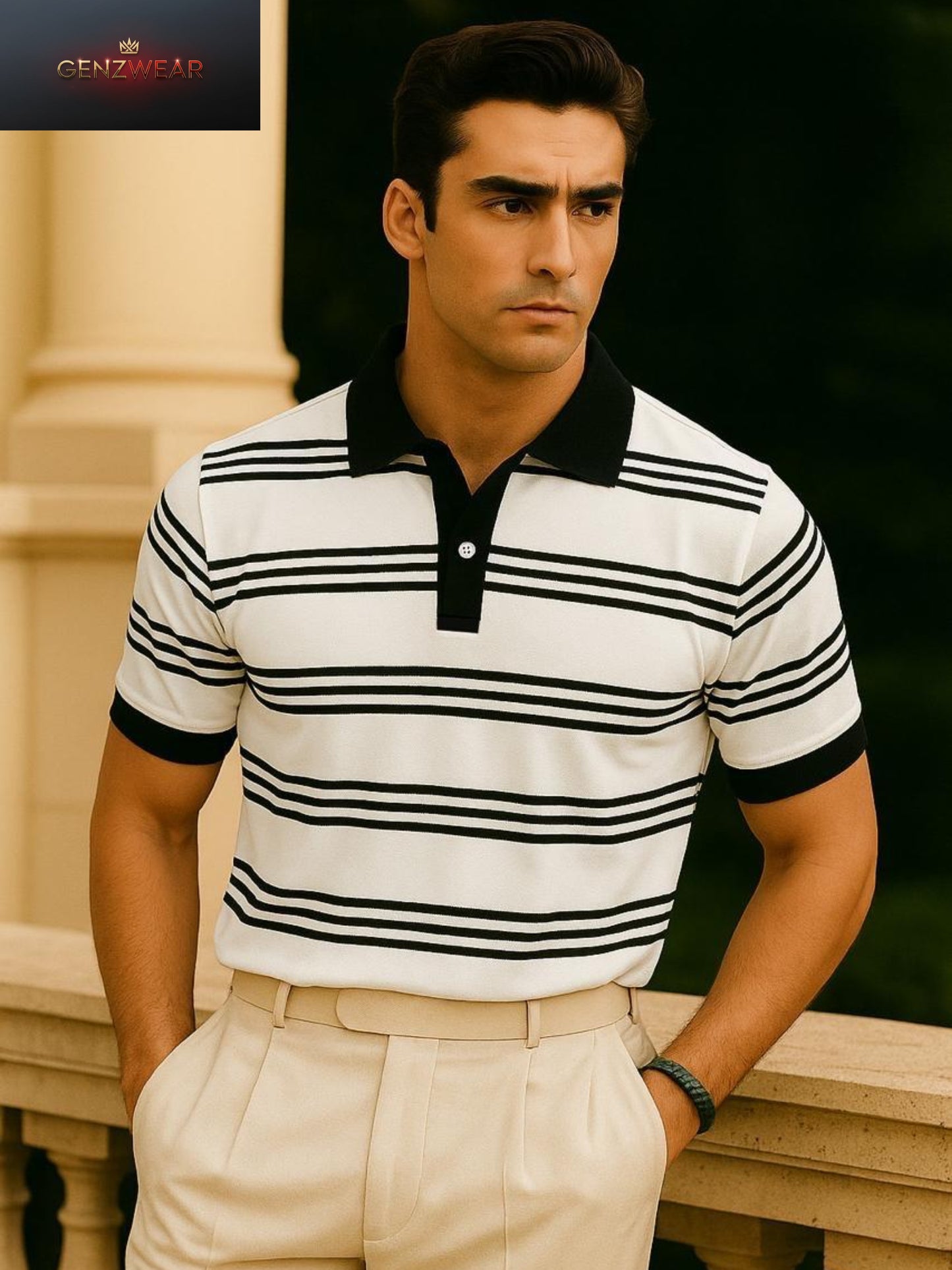 GENZWEAR Men’s Striped Polo T-Shirt – Timeless Smart Casual Style