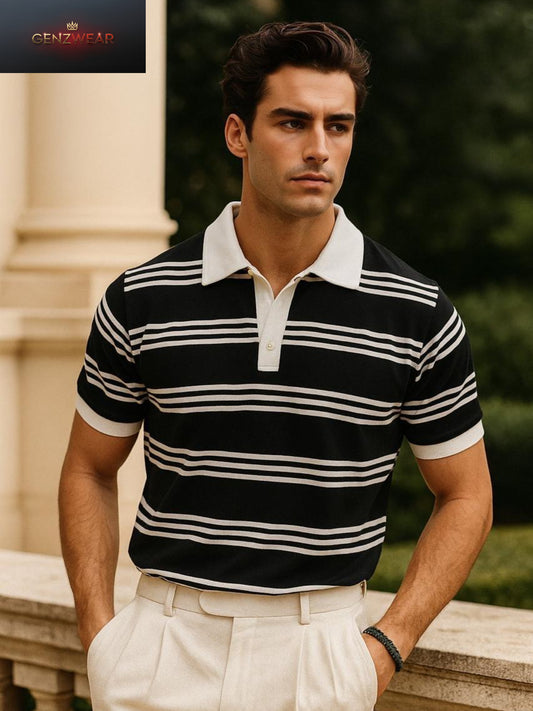 GENZWEAR Men’s Striped Polo T-Shirt – Timeless Smart Casual Style