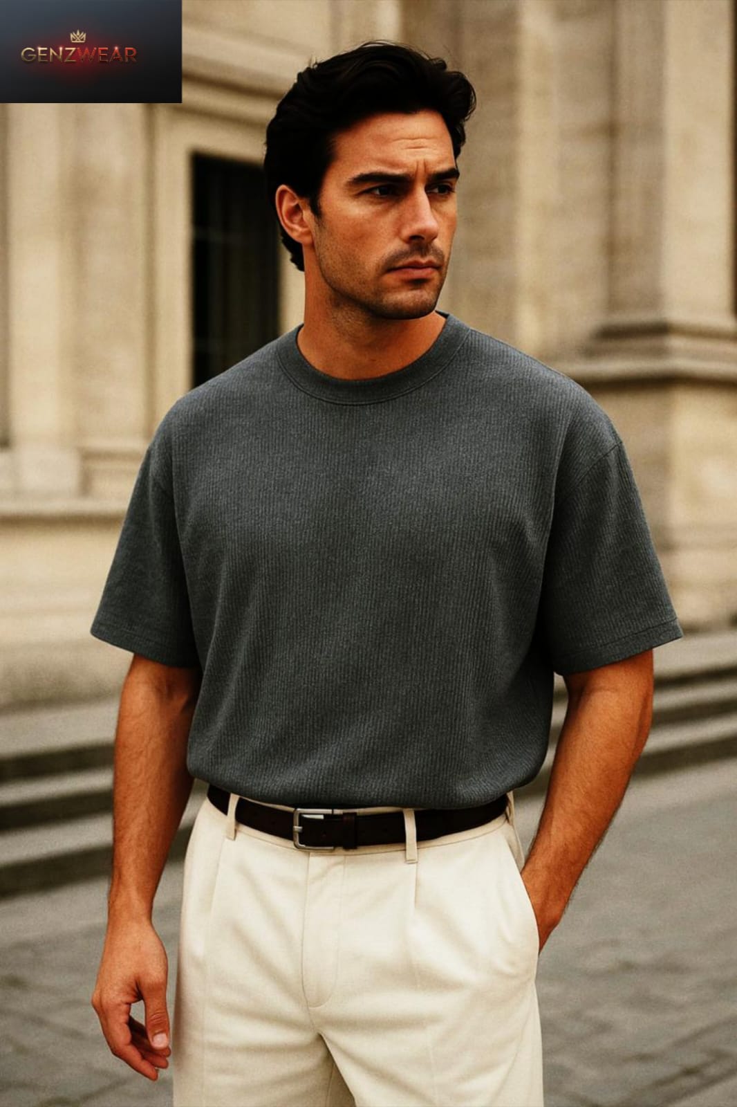 Premium Ribbed Dark Grey T-Shirt – Effortless Sophistication