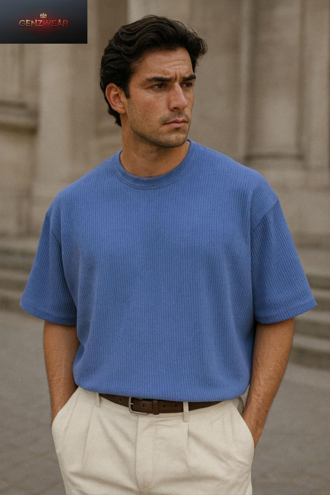 Premium Ribbed Dark Grey T-Shirt – Effortless Sophistication