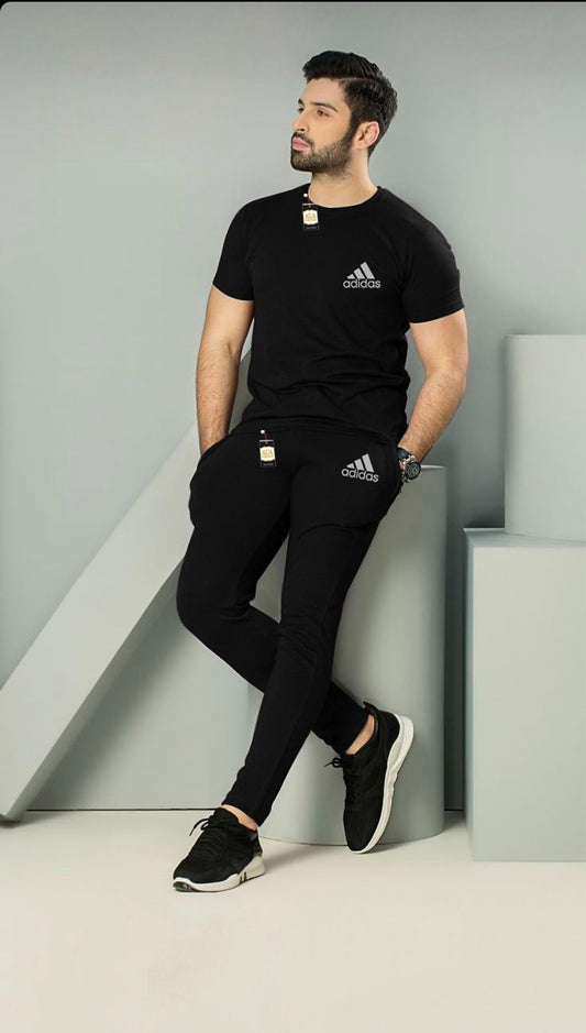 Men’s Black Adidas Tracksuit – Classic Logo Tee & Joggers Set
