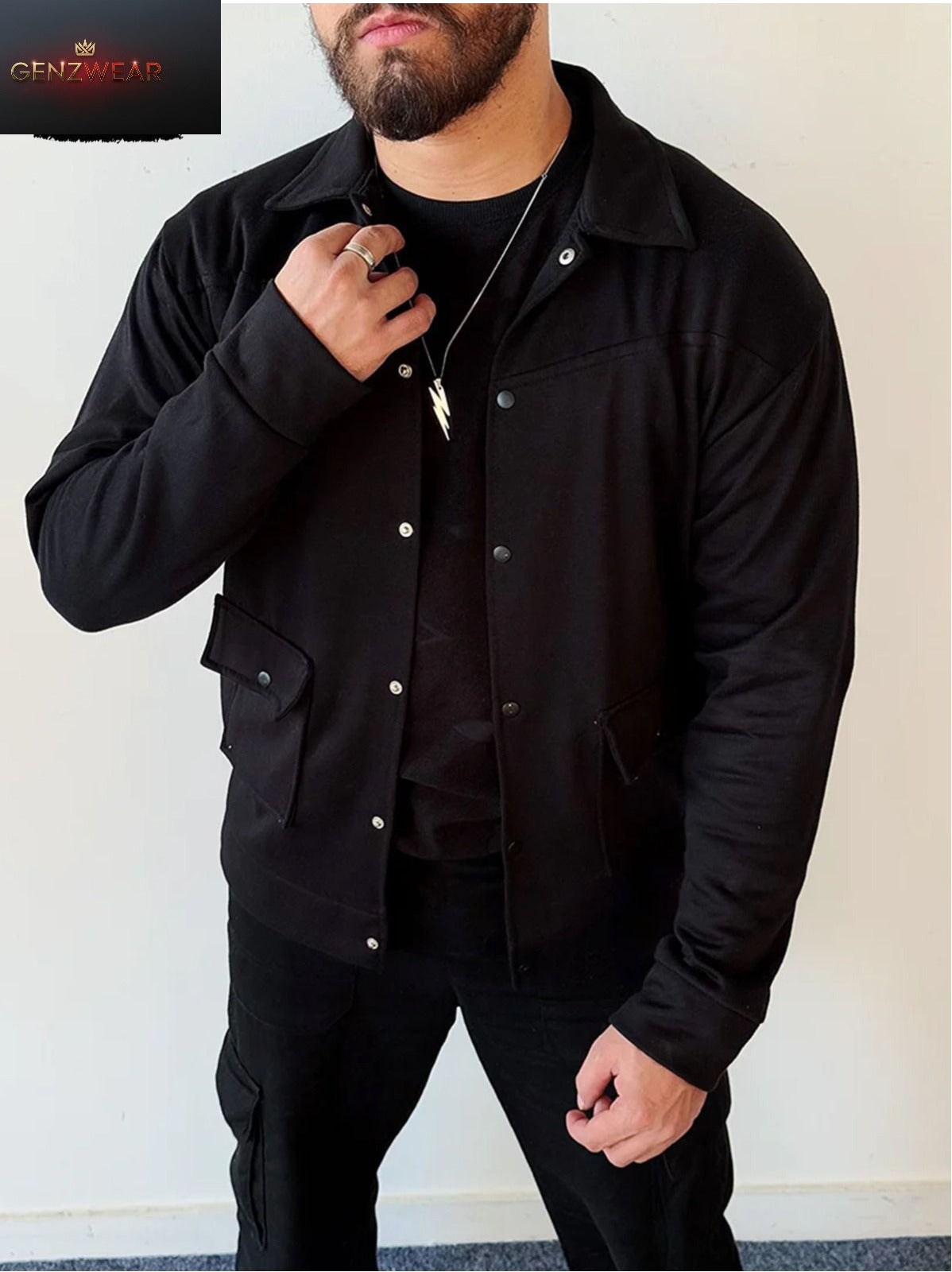 Classic Black Streetwear Snap-Button Jacket – Minimalist Urban Style for Men
