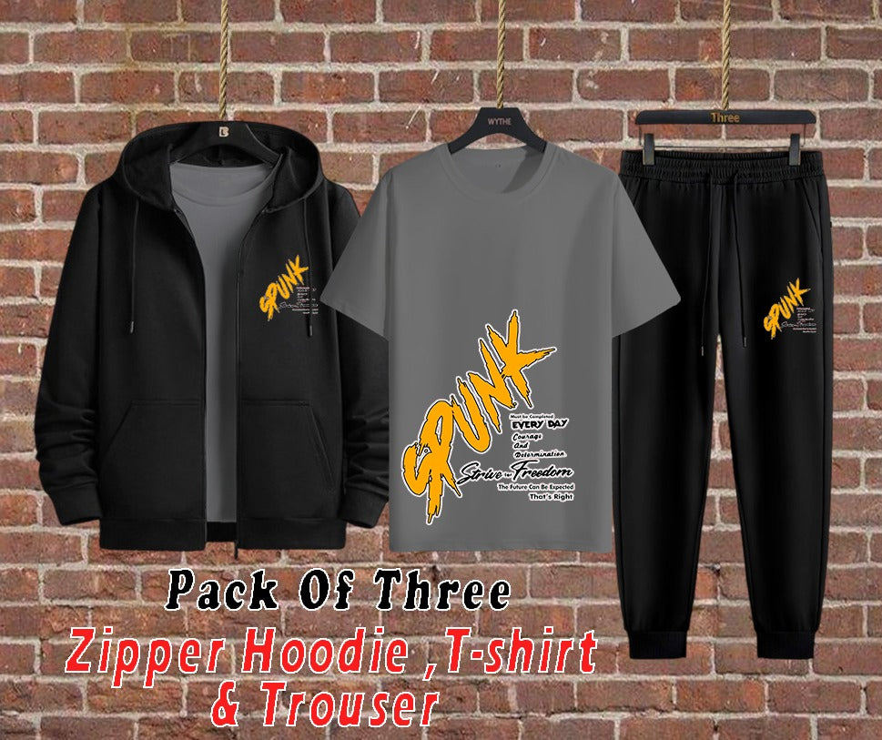 SPUNK 3-Piece Set – Zipper Hoodie, T-Shirt & Trouser | GenZ Wear