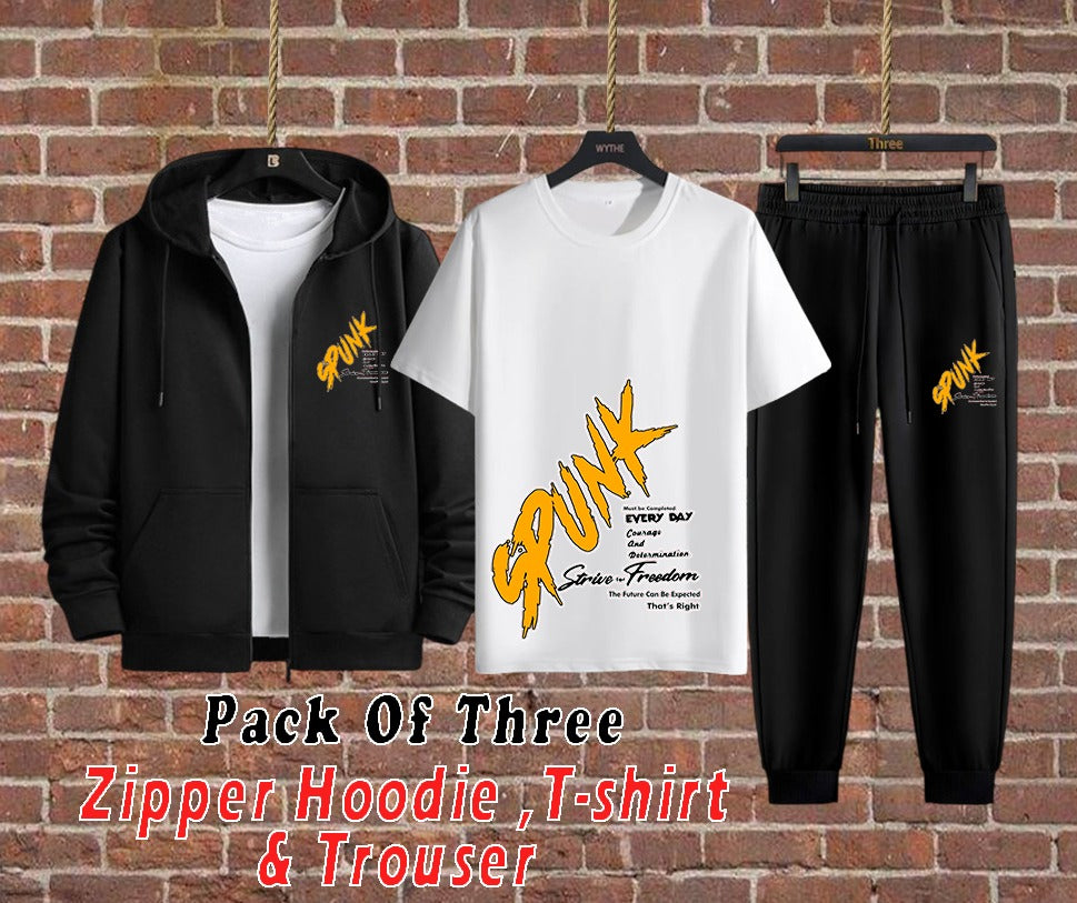 SPUNK 3-Piece Set – Zipper Hoodie, T-Shirt & Trouser | GenZ Wear